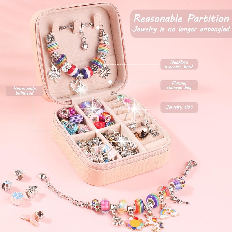 UFU Charm Bracelet Making Kit, 95Pcs Jewelry Making Kit Craft Gift for Girls 5 6 7 8-12, A Sweet Birthday Gift to Inspire Imagination & Creativity, with Portable Jewelry Box - Image 3